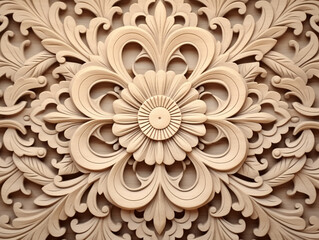 Traditional indian national ornament background, Classical Indian Carved Wood Pattern, Floral Mandala, Heritage Art, AI Generation