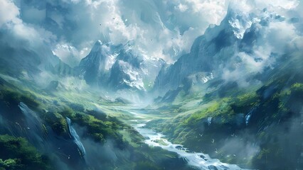 The Transformational Symbolism of a Surreal Landscape: Melting Mountains and Flowing Rivers. Concept Symbolism, Surreal Landscape, Transformation, Melting Mountains, Flowing Rivers