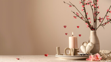 Beautiful table setting for Valentines Day with word L