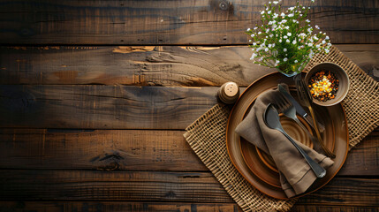 Beautiful table setting on wooden background