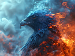 Obraz premium A majestic bird, ablaze with ethereal fire and smoke, emerges triumphantly, embodying resilience and renewal.