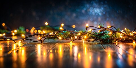 A bright and beautiful Christmas garland lies turned on on the floor. cute wallpapers on the theme of Christmas holidays.