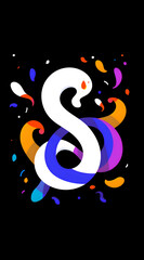 A colorful drawing of a snake with a white head and a pink tail. The snake is surrounded by a lot of colorful shapes and patterns. Generative AI