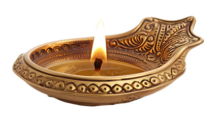 Diya lamp isolated on a transparent background