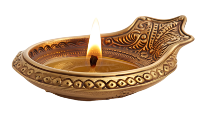 Diya lamp isolated on a transparent background