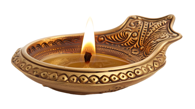 Diya lamp isolated on a transparent background