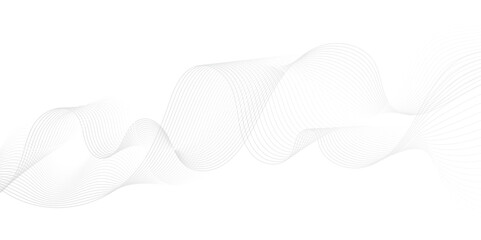 Abstract grey, white smooth element swoosh speed wave modern stream background. Wave with lines created using blend tool. Abstract frequency sound wave lines and twisted curve lines background.
