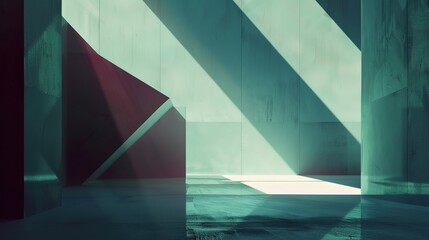 A surreal exploration of light and shadow abstraction, using unconventional angles and forms to create an otherworldly scene where shadows transcend their usual boundaries