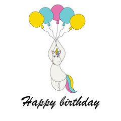 Birthday card with cute unicorn. colourful design. vector illustration