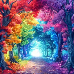 Rainbow trees in the forest - obrazy, fototapety, plakaty