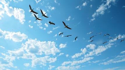 Obraz premium Flying group of birds in the sky.