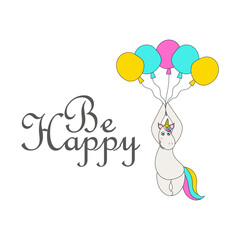 Greeting Card with Cute Cartoon Unicorn