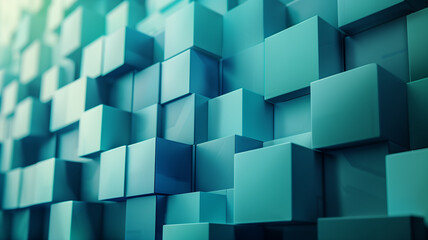 A geometric arrangement of blue cubes forms a modern 3D wall pattern.
