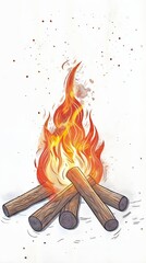 Vertical AI illustration watercolor illustration of a campfire. Hobbies and entertainments concept.