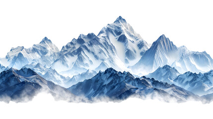 Majestic mountain peaks with snow-capped summits isolated on a transparent background