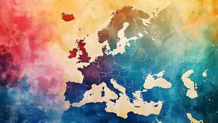 Vibrant colors depict Europe map symbolizing urgent global warming issue. Concept Global Warming, Map of Europe, Vibrant colors, Urgency, Environmental Issue