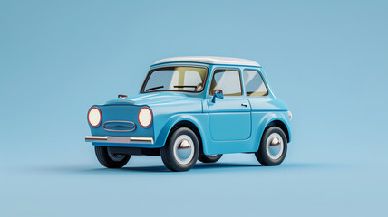 Small blue and white car on blue background