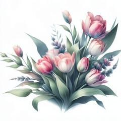 Fototapeta premium 흰 배경, 아름다운 튤립 (White background, beautiful tulips)