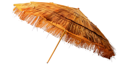 Straw beach umbrella isolated on a transparent background