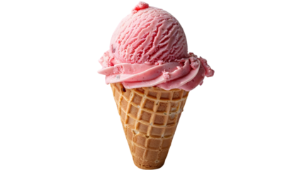 Strawberry ice Cream cone isolated on a transparent background
