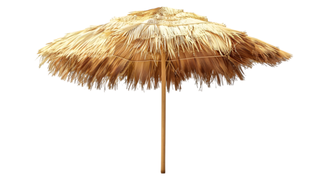 Straw beach umbrella isolated on a transparent background
