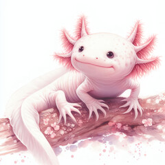 흰 배경, 귀여운 우파루파 (White background, cute Axolotl)