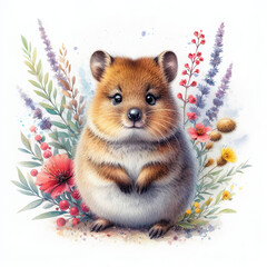 Obraz premium 흰 배경, 귀여운 쿼카 (White background, cute quokka)