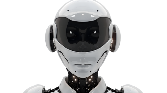 White Artificial Intelligence Robot Girl 3D Character isolated on a transparent background