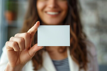 empty business card in female hands