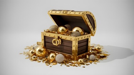 3d golden treasure chest, isolated white background, 3d image