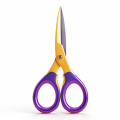 A pair of open purple and gold scissors