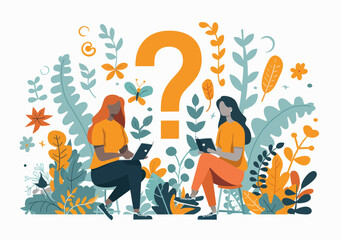 Business Dialogue Solution: Minimalist Illustration of People Discussing Q&A, FAQ Information, Resolution Concepts