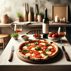 Gourmet Dinner, A Cozy Evening with Pizza and Wine