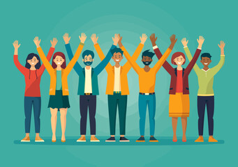 Obraz premium Diverse Business Team Celebrating Success - Staff Partnership High Five, Winning Teamwork Concept Vector Illustration