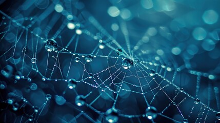 Obraz premium A surreal portrayal of a web with drops of knowledge like dew, interconnected around a mind