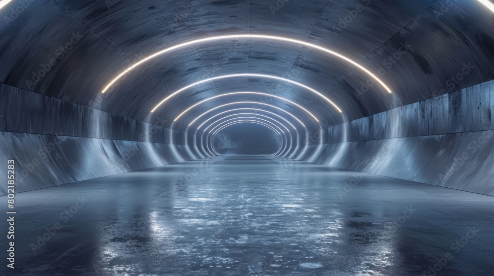 Aufkleber a sleek and modern empty underground tunnel with smooth curved walls and ambient lighting, creating 