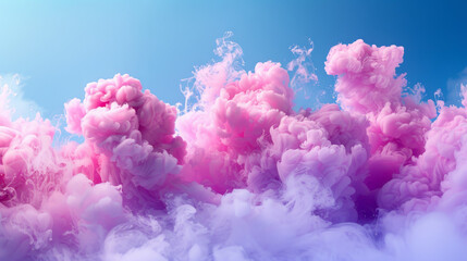 Fototapeta premium Vibrant and contrasting colored smoke puffs against a deep blue backdrop with a bold and modern aesthetic, evoking a sense of whimsy and mystery.