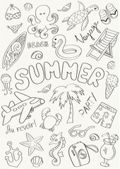 Summer doodle set b&w