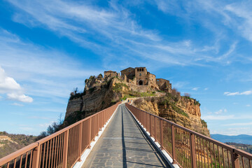 the only access route to the famous city of Civita di Bagnoregio - obrazy, fototapety, plakaty