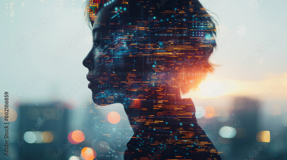Aufkleber artistic representation of integration between a professional and technology, specifically document 