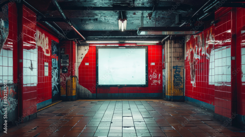 Aufkleber the intersection of urban spaces and creativity through graffiti art in a subway setting.