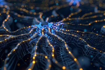 Digital Neural Network Glowing Nodes Visualization