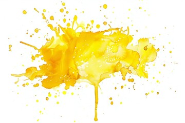 Yellow paint splashes isolated on white background, abstract art illustration