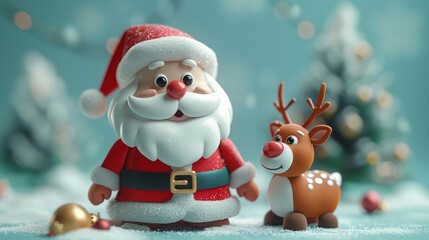 A Christmas Scene With Santa Claus and a Reindeer. Generative AI