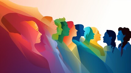 Embrace Diversity and Equality: Multicultural Silhouette Vector Illustration of Empowered Women and Men, Promoting Tolerance and Racial Equality in a Global Community Banner Background.
