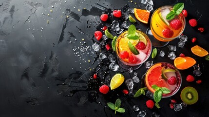 Fruit cocktails on black background
