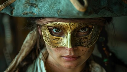 Woman pirate with golden mask 