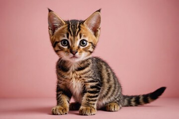 Bengal kitten looking at camera, copy space. Studio shot.