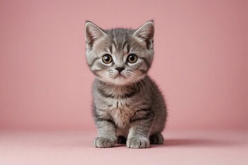 British Shorthair kitten looking at camera, copy space. Studio shot.