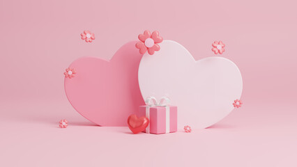 Happy mother's day greeting card, mothers day thanks design concept. Greeting with freshly pink background . Festive banner for valentine's day, birthday, woman day. Copy space for text. 3d render